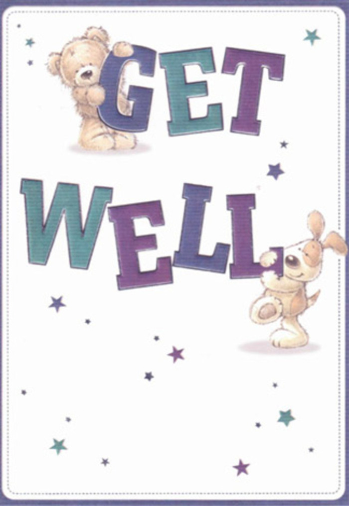 Emanating a heartwarming, nurturing spirit, this illustrated get well card captures the sentiment of care that defines the Beddington community. The focus is on a charming bear and an endearing puppy, their textured fur almost tangible, as they each gently hold and balance the large, colourful letters spelling out 'Get Well' in striking shades of indigo and cool aqua. Their joyful interaction dances amidst a flurry of stars in soft blue and purple-a lovely, whimsical touch suggesting good wishes floating on the breeze through Beddington's leafy lanes. The composition enjoys a luminous quality, its crisp white background lending a feeling of clarity and renewal; it's the same uplifting breath one feels wandering through local parks or receiving a thoughtfully arranged bouquet from a trusted florist. The expressive faces of both bear and pup exude warmth and compassion, making the card as comforting as the scent of fresh flowers arranged in a neighbour's home. This card, much like a floral gift prepared with care on Beddington's High Street, is perfect for delivering gentle encouragement and hope. Every brushstroke and detail seems to have been placed with heartfelt intention-a reminder that a touch of cheer and a message of wellness can be as soothing as a warm hug from a friend down the road, welcoming recovery and brighter days ahead.