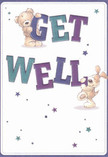 With its vibrant charm and playful optimism, this get well card brings to mind the spirit of kindness found in Beddington's friendly neighbourhoods. Two lovable figures-a teddy bear with irresistibly soft-looking fur and a sweet puppy with floppy ears and twinkling eyes-appear to leap joyfully from the card, each balancing the bold, colourful letters spelling out 'Get Well.' The indigo and teal colours in the text shimmer confidently against a soft, creamy background, echoing the gentle vibrancy of fresh arrangements seen in local Beddington flower displays. Scattered across the card is a constellation of stars, rendered in cool blues and subtle purples, casting an air of whimsy and hope, as if starlight were being sprinkled across the streets of Beddington at dusk. The careful illustration of the animals' fur invites a sense of touch almost as comforting as a hand-tied bouquet arriving at a neighbour's door. Altogether, this card delivers not just a message of best wishes but a genuine sense of warmth and compassion-just what's needed to uplift someone in recovery, whether they're in a home by Beddington Lane or relaxing in the heart of the local community.
